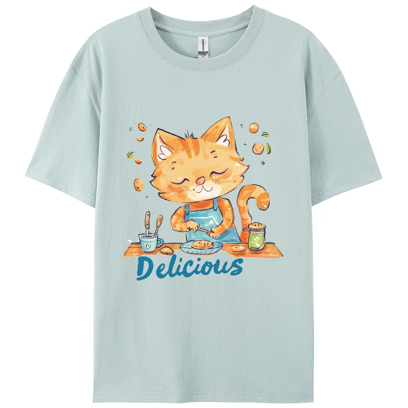 Y2K,Summer Casual T-shirts,Delicious Homemade Cat Print TShirt,Berserk Women Short T-shirts, Short Sleeve, Holiday wear,For Girl