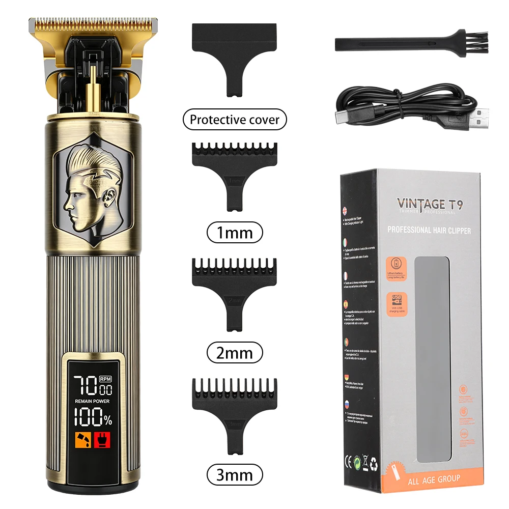 Vintage T9 LCD Hair Clipper USB Rechargeable Beard Trimmer