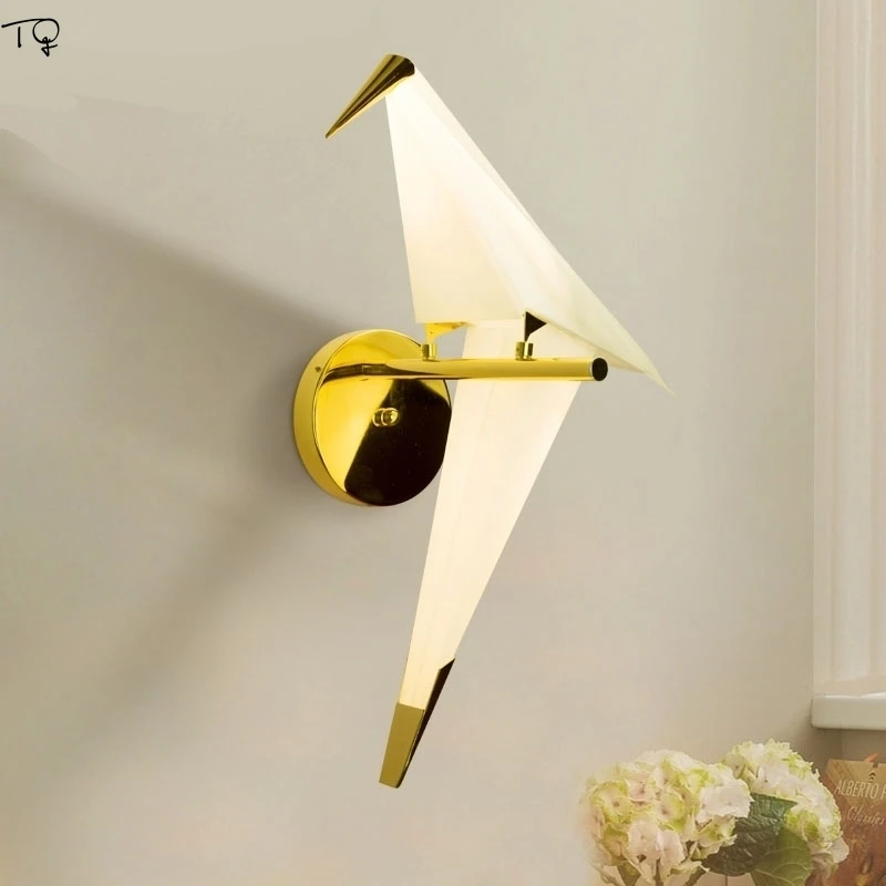 

Nordic Bird Lamp Paper Crane Led Wall Sconces Light Fixtures Gold Lustre Simple Living Room Restaurant Bedroom Bedside wall lamp