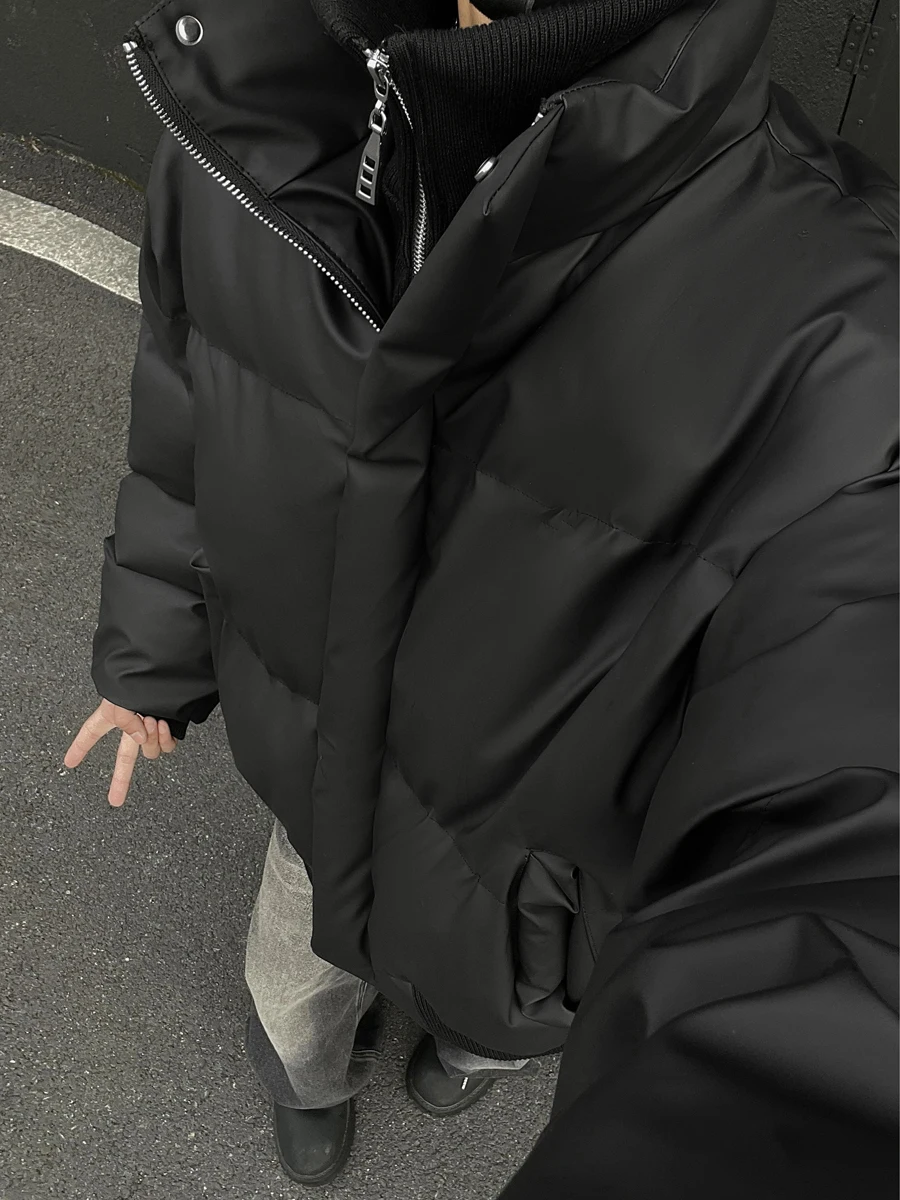 Faux Two-Piece PU Leather Cotton Jackets Men 2025 Winter New Thickened Warm Stand Collar Chic Parkas Jackets Trendy Cotton Coats