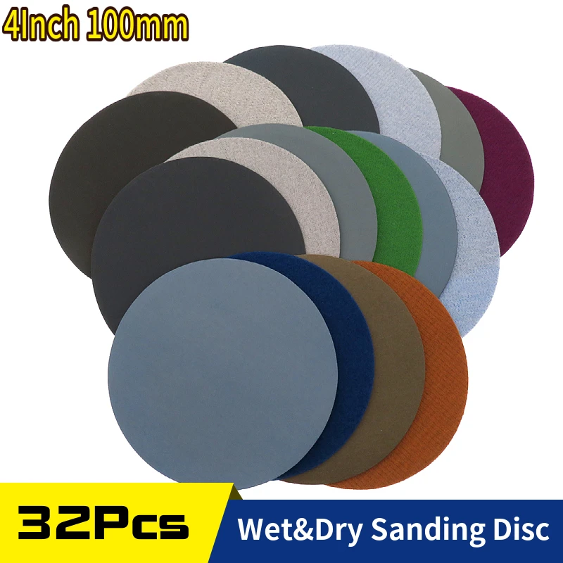 

32PCS 4 Inch Flocking Superfine Sandpaper 800-10000 Grits Self-adhesive Sanding Disc Hook Loop Wet Dry for Polishing Grinding