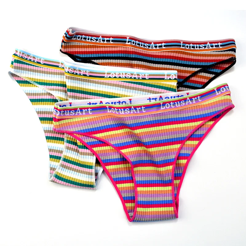 6PCS/Set Cotton Panties For Women Striped Briefs Low Waist Bottoms Female Sports Underpants Seamless Underwear Sexy Lingerie