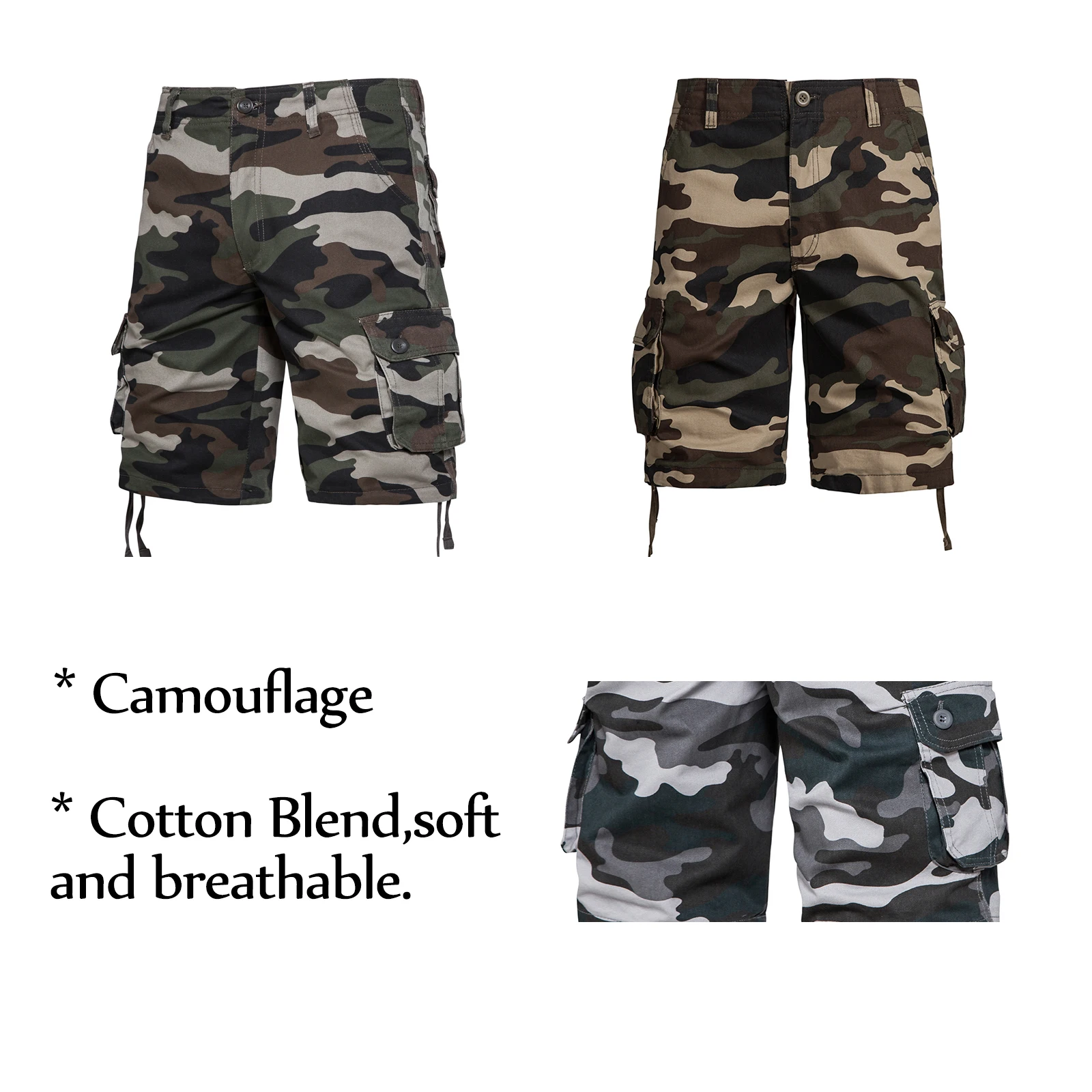 Camouflage Shorts Men Cargo Knee Pants Summer Tactical Ripstop Bermuda Shorts Gym Cotton Training Hiking White Big Size