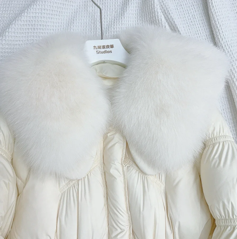 New 90% White Goose Down Jackets Thick With Big Real Natural Fox Fur Collar Puffer Jacket Winter Warm Coats