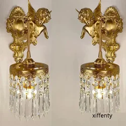 Angel Wings Wall Lights Crystal and Brass Wall Lamp Led Luxurious European Interior Decorate Wall Light Bedroom
