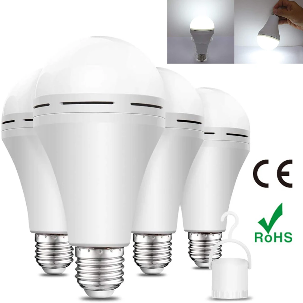 Quente Branco LED Lâmpada de Emergência, Bateria Recarregável Luz, Iluminação Inteligente, Economia de Energia, 7, 9, 12, 15W, E26, 27, 100-240V,