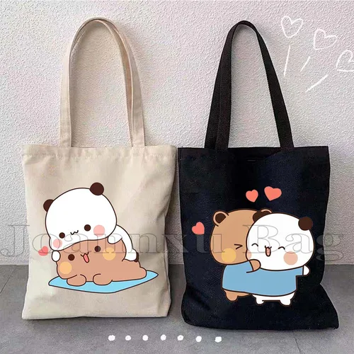 Bolso de mano estético con estampado de viñetas de animales Kawaii de oso bonito para mujer, bolso de compras Harajuku, bolso de compras para chica, bolso de lona para mujer