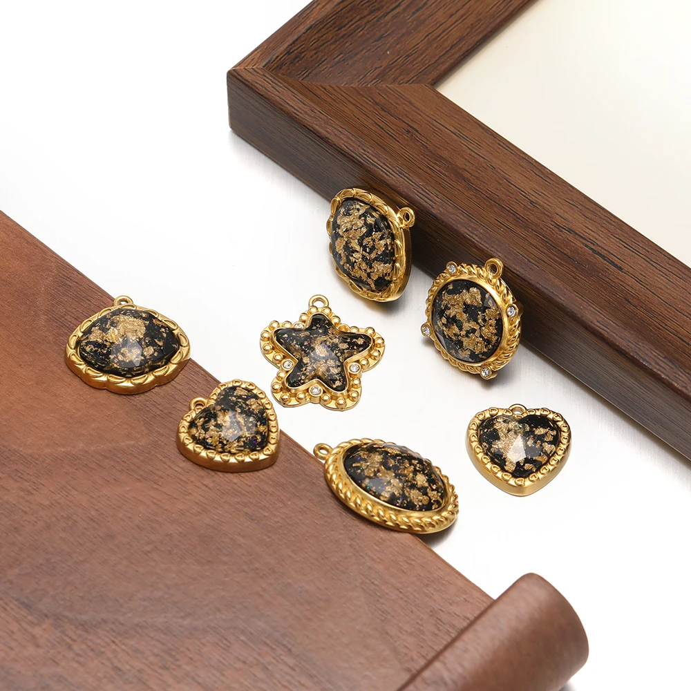 4 قطعة الفولاذ المقاوم للصدأ القلب ستار الكلاسيكية الذهب الأسود نظارات سحر DIY بها بنفسك مجوهرات قلادة المعلقات سوار أقراط صنع