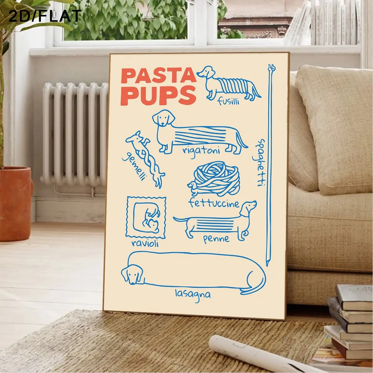 Pôster de arte de parede com formato de macarrão com tema italiano - Pôster moderno bege sem moldura para decoração de cozinha e sala de estar, presentes
