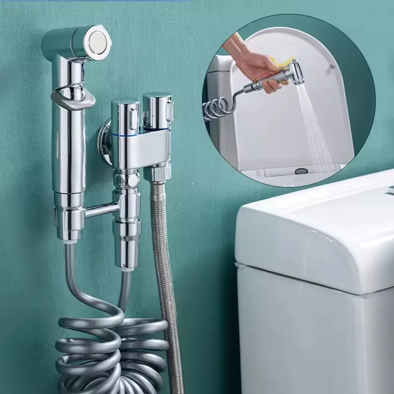 Handgehaltener Toilettenreiniger, Ein Eingang und Zwei Ausgänge, Bidet-Sprüher mit Doppelsteuerung, Druckreinigungsdüse für Badezimmer, Haustier-Reinigungswasserpistole