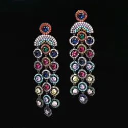 SINZRY Hotsale Gorgeous Jewelry Cubic Zircon Color Banquet Long Tassel Exaggerated  Dangle Earrings For Women