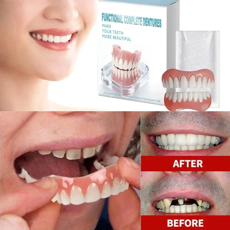 

Накладные зубы, полный комплект, натуральные, верхние и нижние, силиконовые, мгновенная уверенная улыбка, виниры для мужчин и женщин, уход за полостью рта 2026