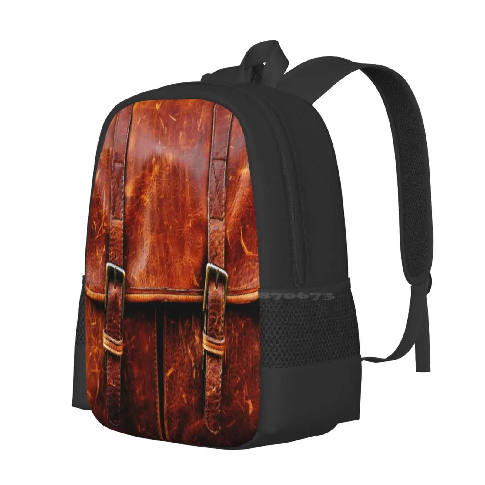 Leather Backpacks For School Teenagers Girls Travel Bags Abstract Pop Art Vintage Retro Leather Brown Background Textures