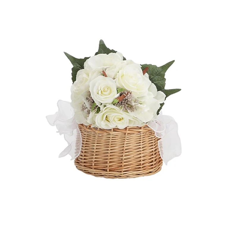 Handheld Flower Basket Organizer, malha branca, elegante, caixa de armazenamento, dama de honra, casamento, dama de honra, menina