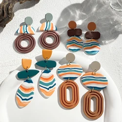 AENSOA Classic Striped Women's Geometry Earrings Handmade Colorful Hollow Out Original Design Summer Holiday Eardrop Jewelry