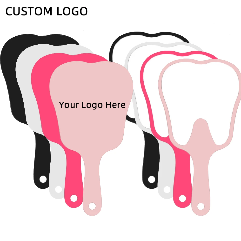 1 Pc Tooth Shape Mirrors With Handle Custom Logo Small 8.5x16cm Pink Red Black Personalized Makeup Handheld Cute Dental Mirror