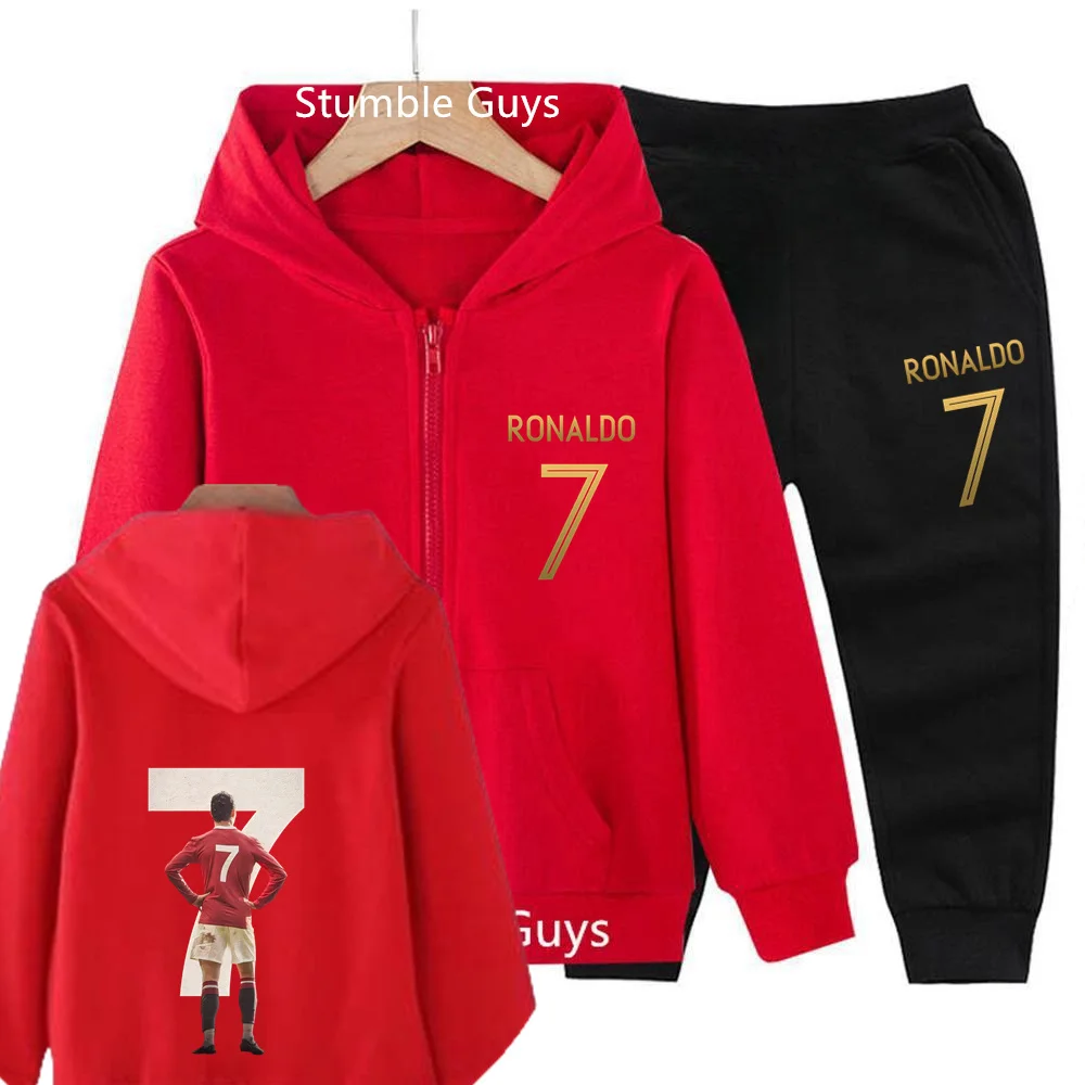 Fashion Ronaldo- CR7 Hoodie Kids Clothes Football Star Trucksuit Boys Jersey Zipper Sweatshirt Girls Long Sleeve Casual Tops Set