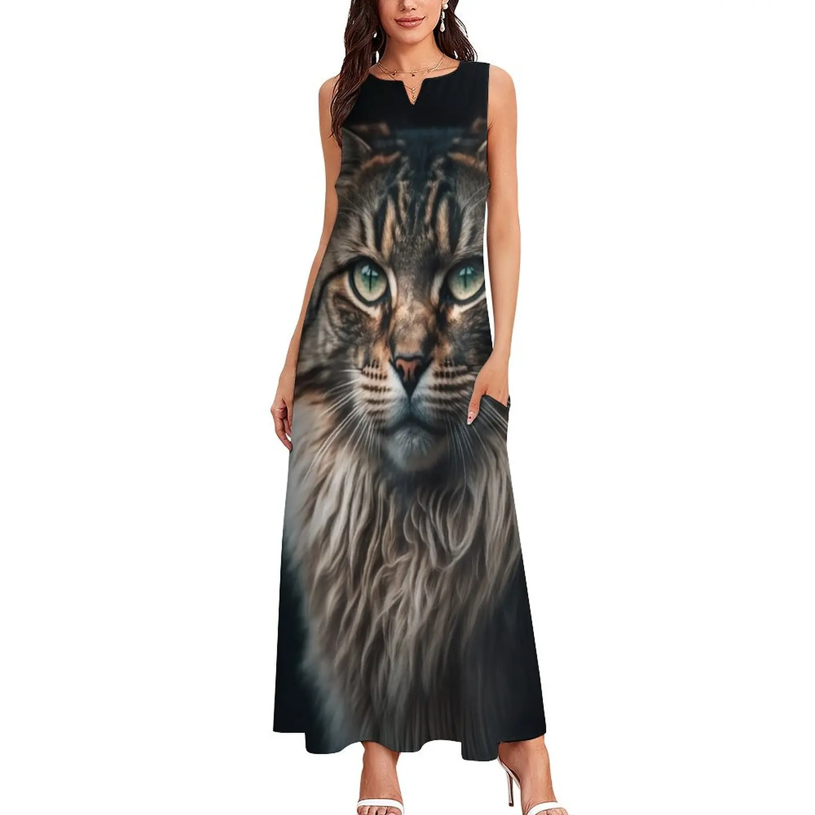 Serious Cat portrait Long Dress Dress vintage Clothing