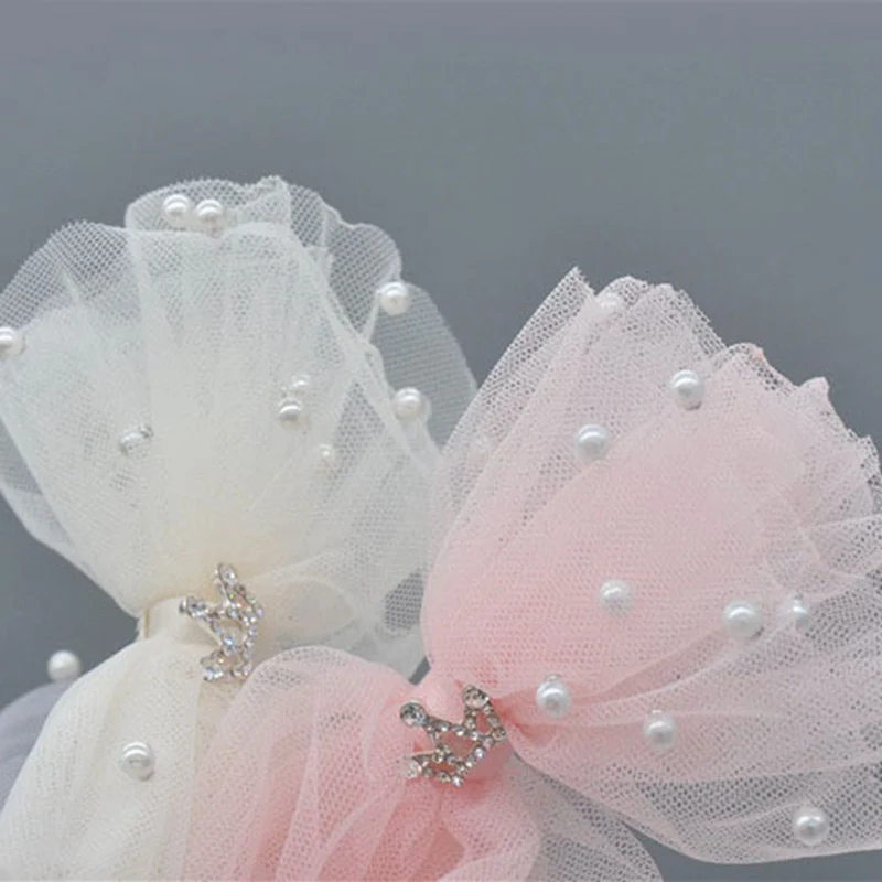 Sweet Princess Lace Bows Hairpin Kids Pearl Crown Barrettes Hair Clips For Baby Girls Headwear Fashion Children Hair Accessory