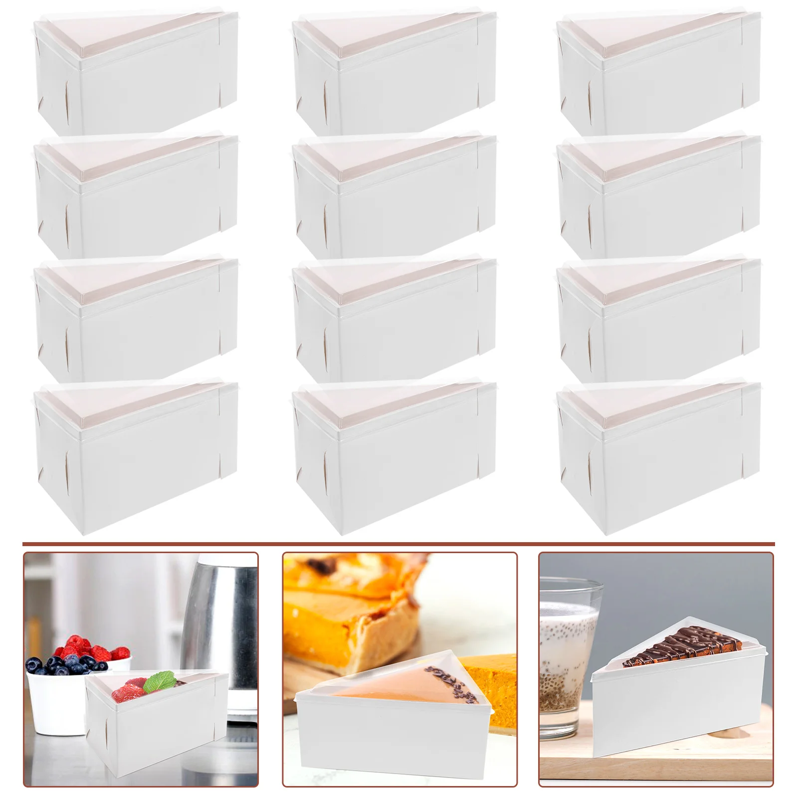 

50 Sets Bakery Carrier Boxes Cake Slice Containers Pizza Box Paper Cupcake Boxes Bulk Packaging for Gift Party Hotel