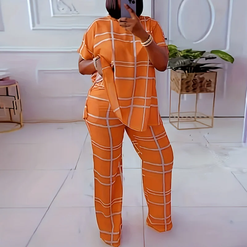 

2 Piece Women Sets 2024 New Arrival Dashiki African Matching Sets Stripe Print Two Pieces Sets Top Pants Suits Outfits Clothing