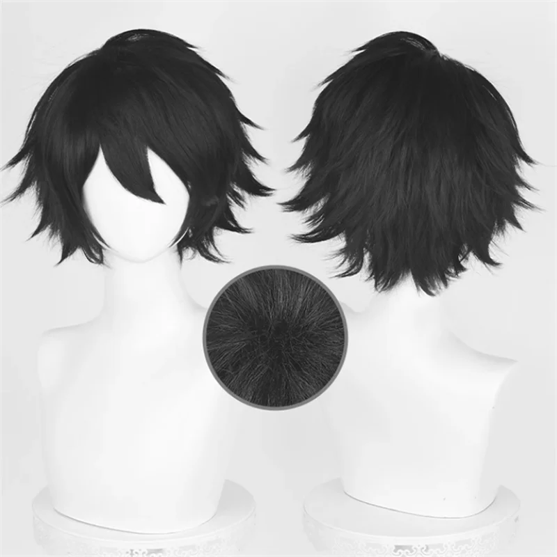 Anime Death Note L Peruca Cosplay, Cabelo Curto Preto, Resistente ao Calor, Sintético, Acessórios de Festa de Halloween, Adereços, 30cm