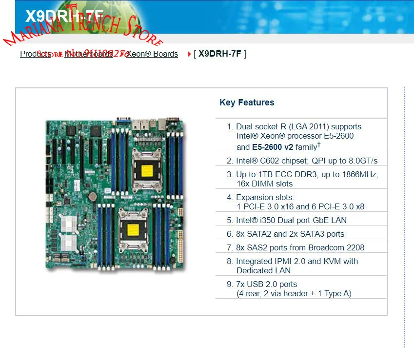 X9DRH-7F for Supermicro Motherboard LGA2011 Xeon E5-2600 V1/V2 Family ECC DDR3 8x SAS2 Ports from Broadcom 2208