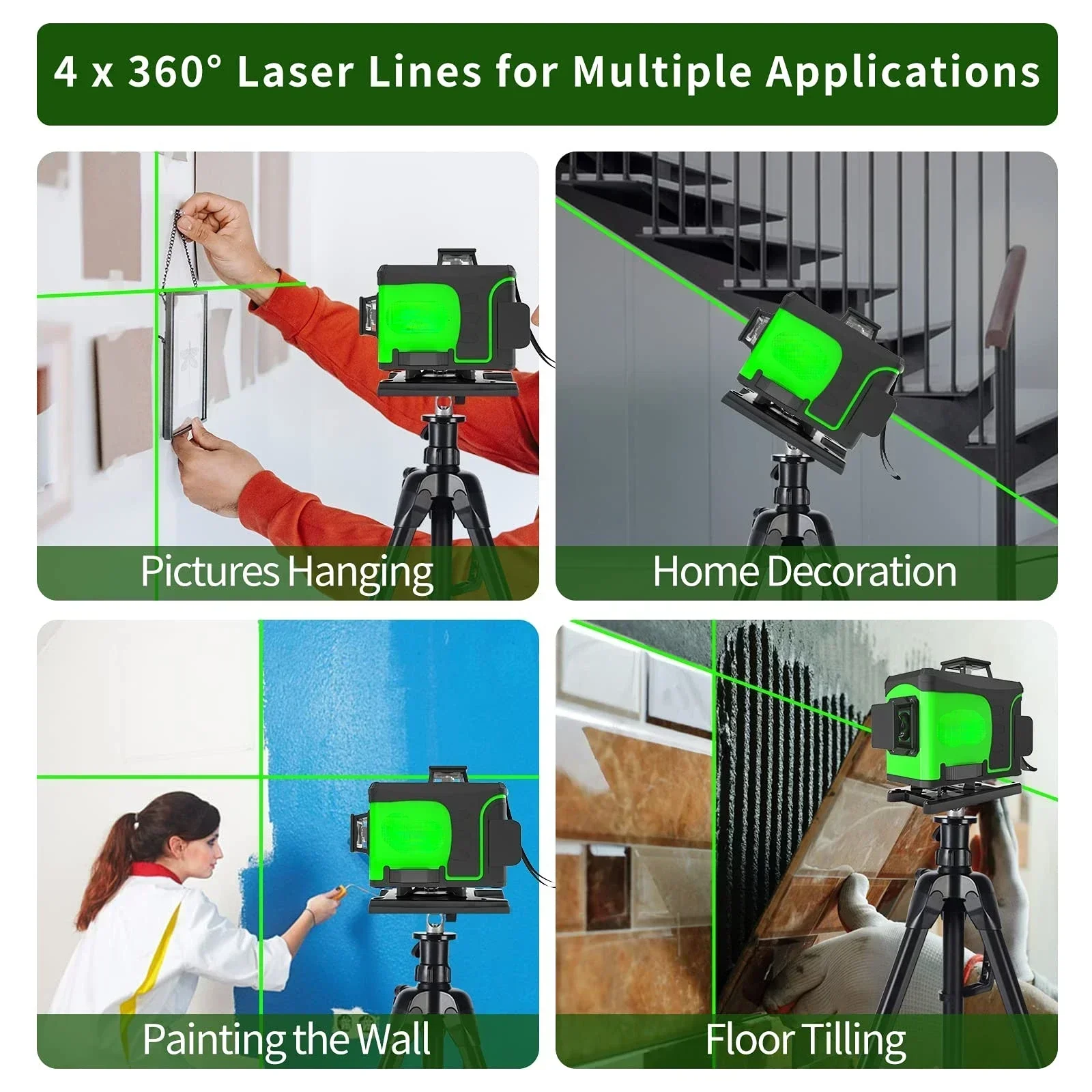 8/12/16 Line Laser Level with Outdoor Mode & Tilt Function - Ideal for Construction and Measurement Solo Leveling