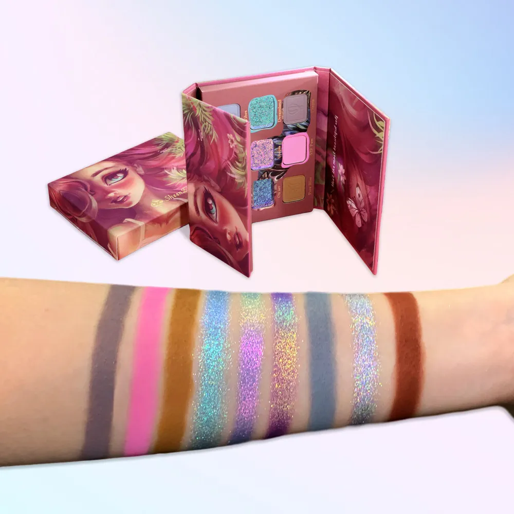 SheenEffect Nicole Sansan 9-Color Chameleon Glitter Eyeshadow Palette White Moonlight Multi-Use Shimmer Eye Shadow for Travel