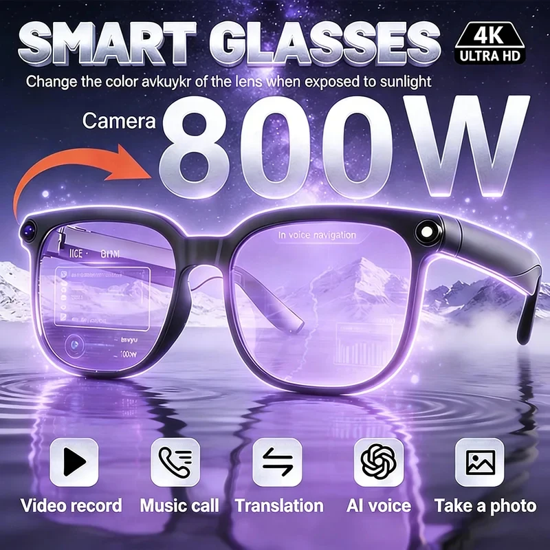

Умные очки 4K HD с ИИ для мужчин, камера 800 МП, Bluetooth-звонки, Wi-Fi передача данных 4 ГБ, голосовой помощник, новинка 2026 года