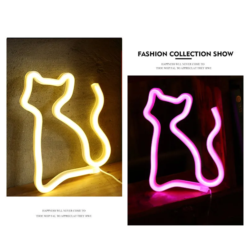 Cat Shaped Neon Light USB Battery Light Holiday Decor Neon Night Light Led Lamp for Bedroom Decoration Wedding Party Decor Gift