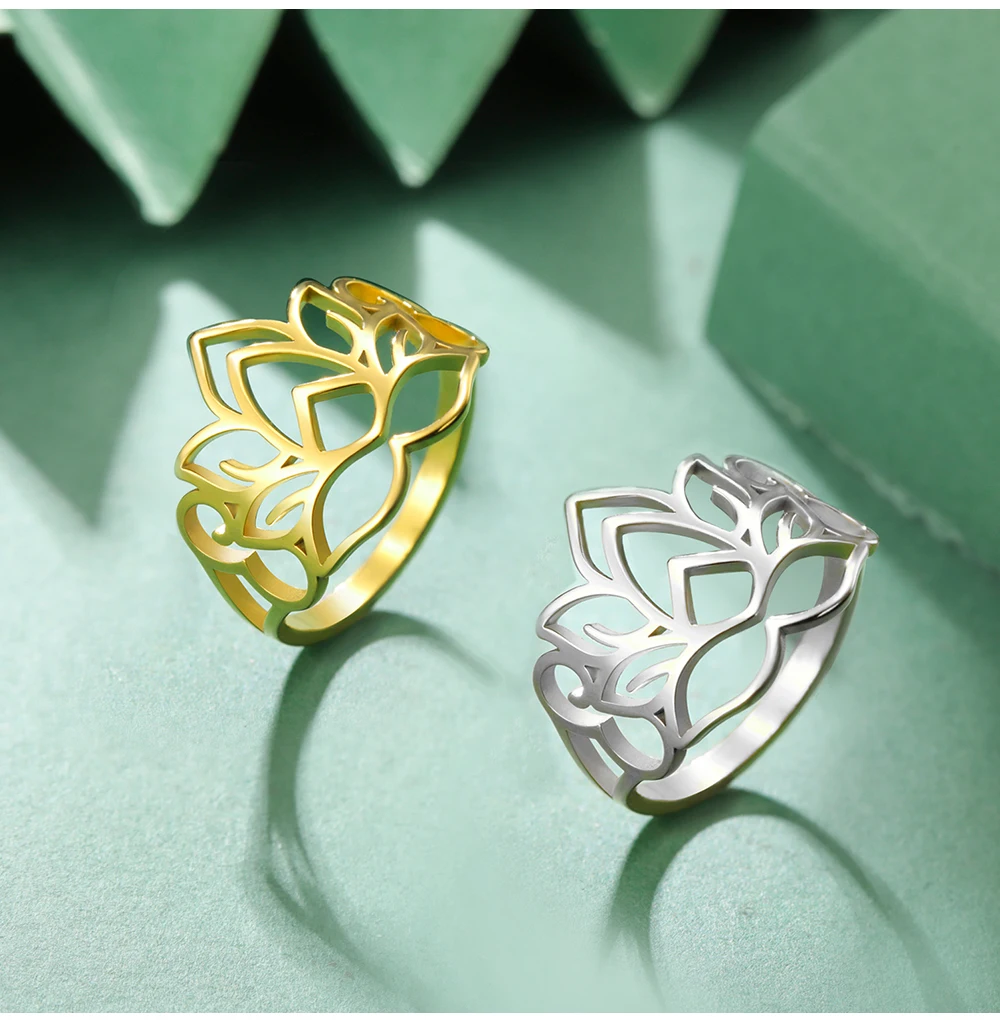 COOLTIME Frauen Lotus Ring Edelstahl Buddhismus Yoga Glück Finger Ring Amulett Schmuck Geschenk Großhandel – Detail 11