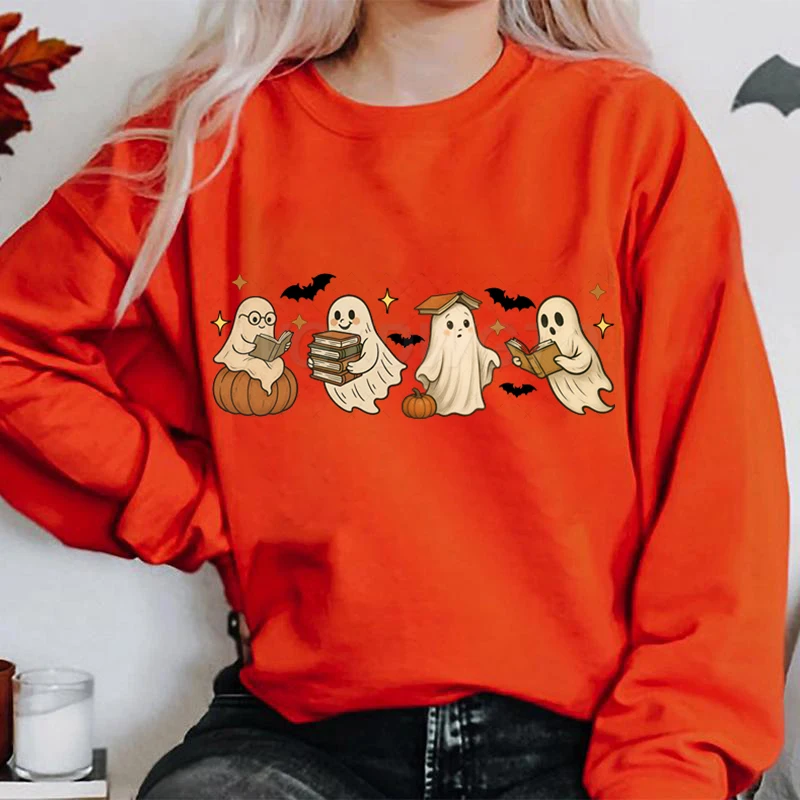 

Хэллоуин призрак тыква книги принт большие толстовки для женщин модные пуловеры с круглым вырезом с длинными рукавами подарки на Хэллоуин