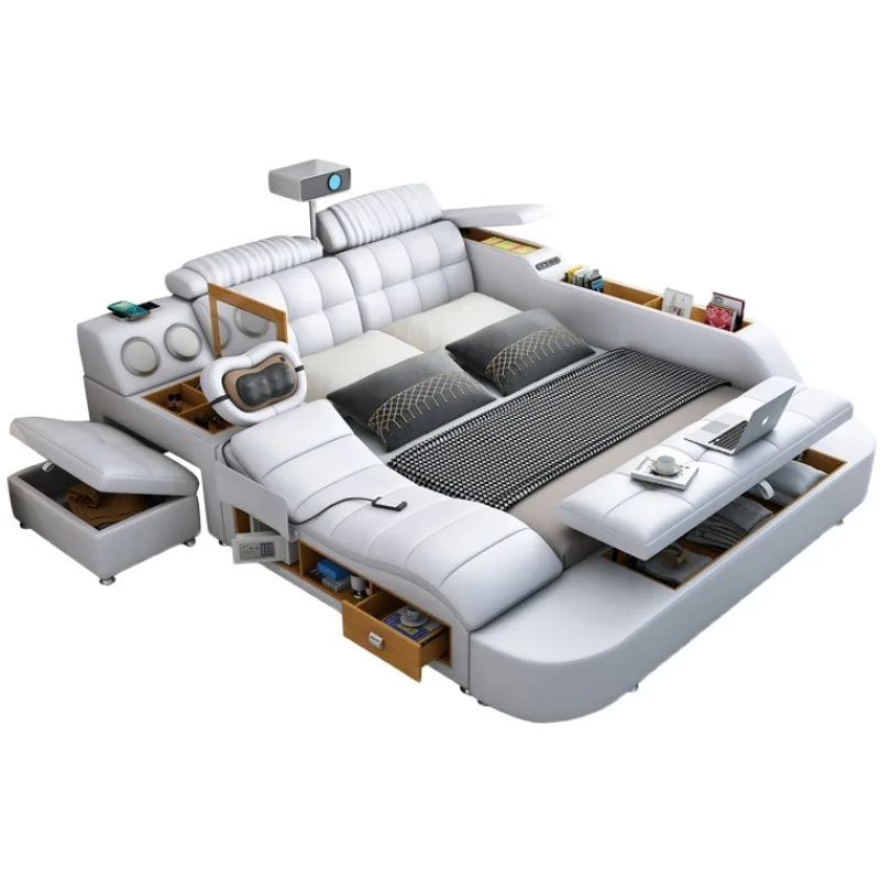 Multifunctional intelligent massage tatami bed, leather bed, modern simple projector, master bedroom 1.8 meters double bed