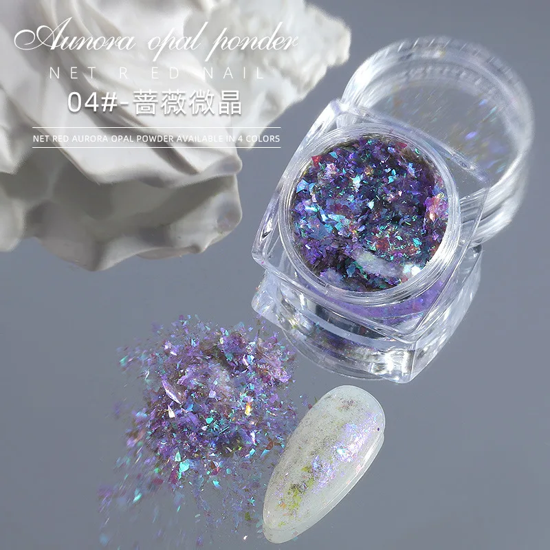 1Jar เงา Aurora โอปอลผง Holographic Sparkle เล็บ Glitter ผงเลื่อม Sparkly Rainbow Polarized Flakes DIY ตกแต่งเล็บ # ^