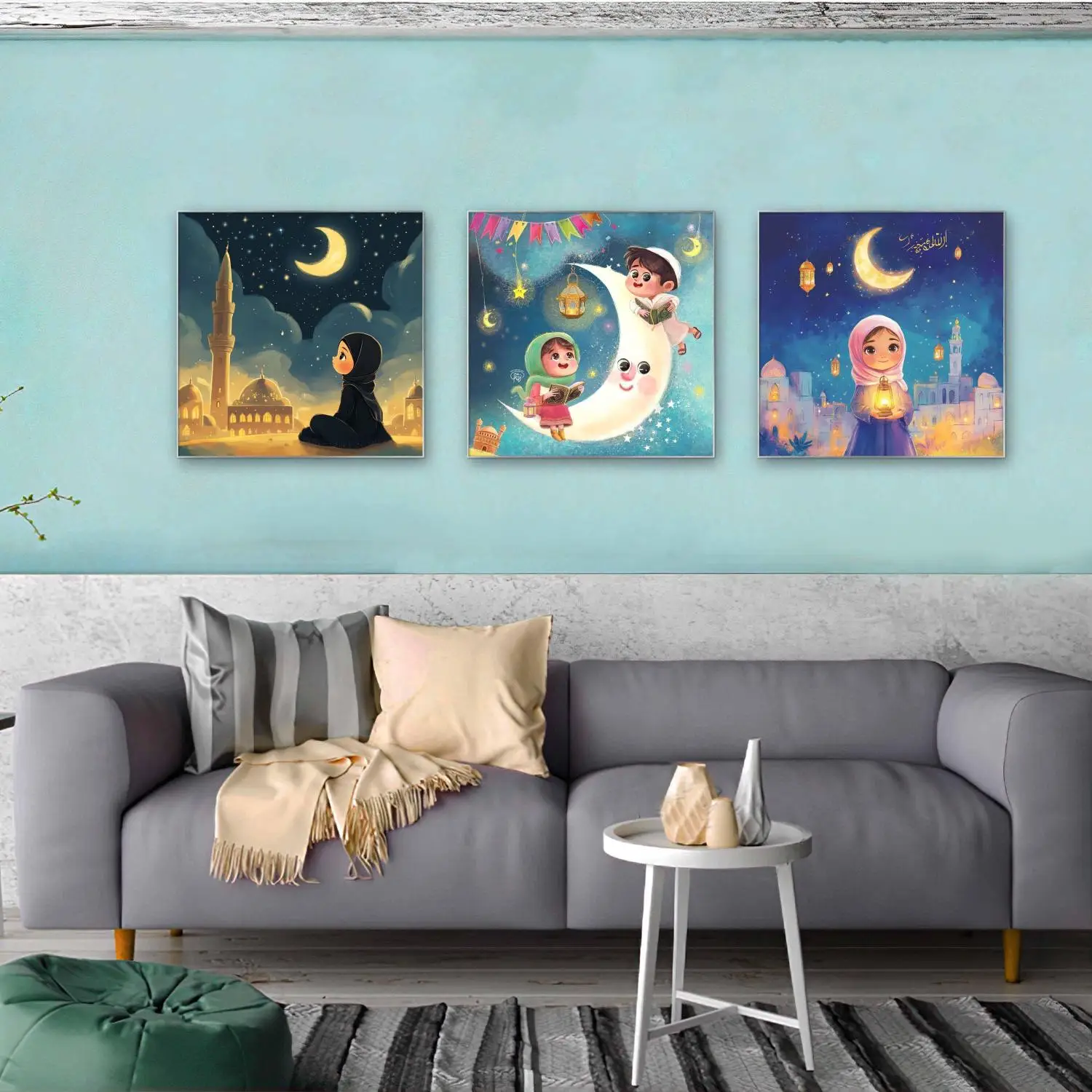 Children observe Ramadan DIY Diamond Painting Kit Children Playing and Praying 5D Diamond Embroidery Home Wall Decor Diy Gift
