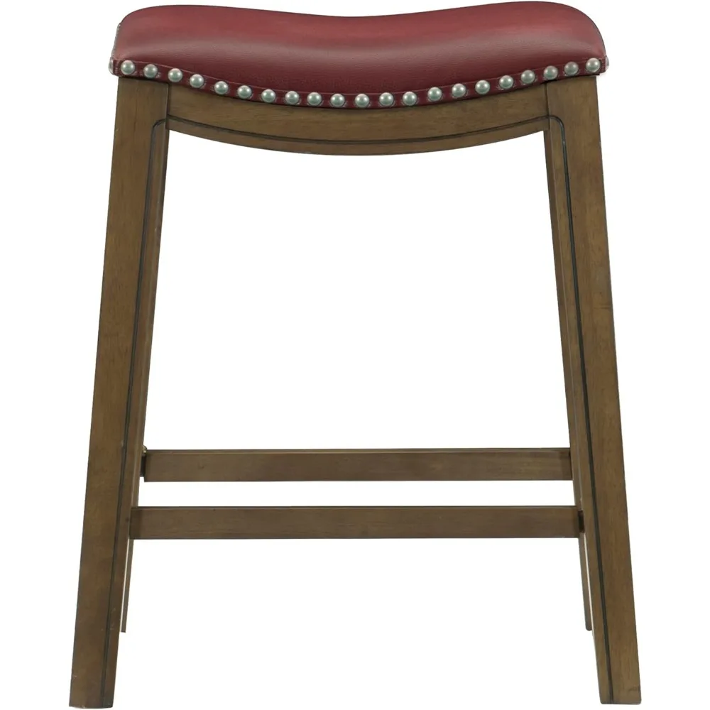 Sgabello da bancone in legno massello rosso - Sgabelli da bar da cucina con sedile a sella da 25 pollici per sala da pranzo e divertimento