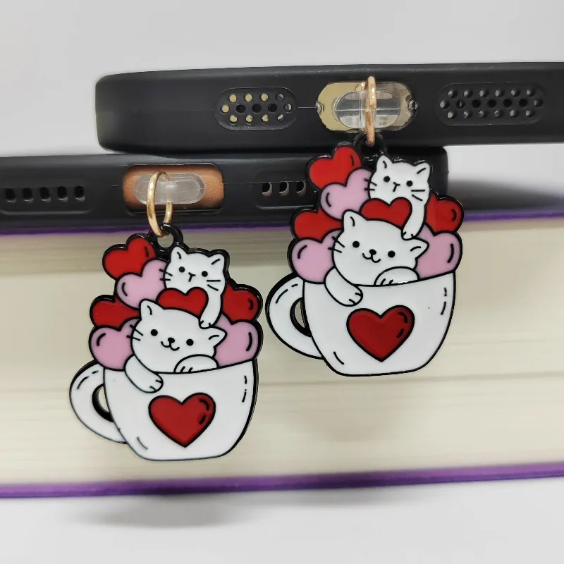 

Cute Teacup Cat Dust Plug Charm Type C Dust Protection Stopper Phone Charge Port Plug For IPhone Valentine's Day Pendant