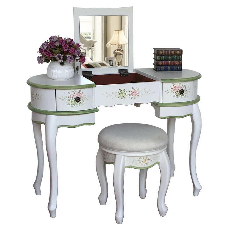 

American furniture flip dresser mirror integrated household small apartment retro dressing table pastoral painted furniture