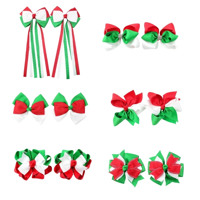 L5YF Holiday Spirit Bowknot Hair Clips Hairpin Pack of 2pcs Christmas Hair Accessory