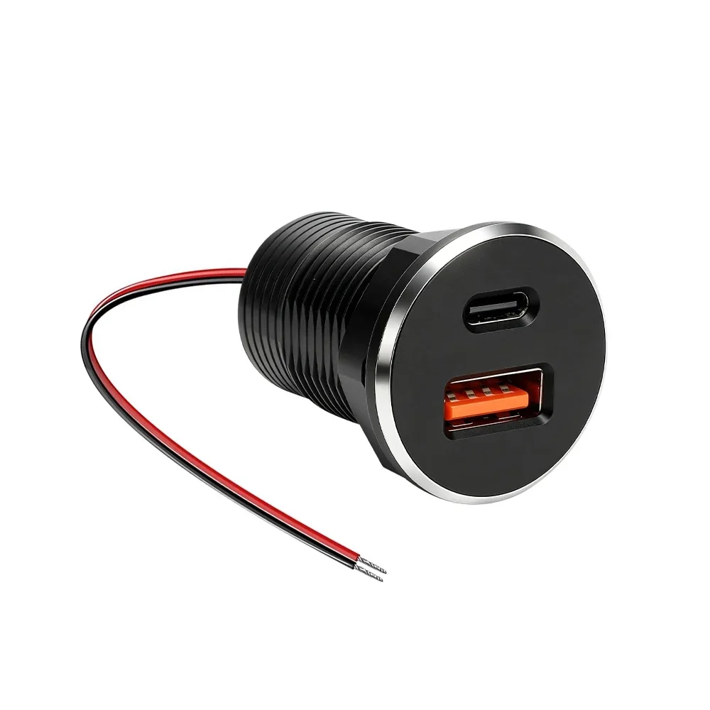 1/2 Stück 12V/24V USB-Steckdose PD Typ-C QC3.0 USB-A Dual-Port Aluminium Schnellladebuchse für Auto, Wohnmobil, Camper, LKW, Boot – Detail 3