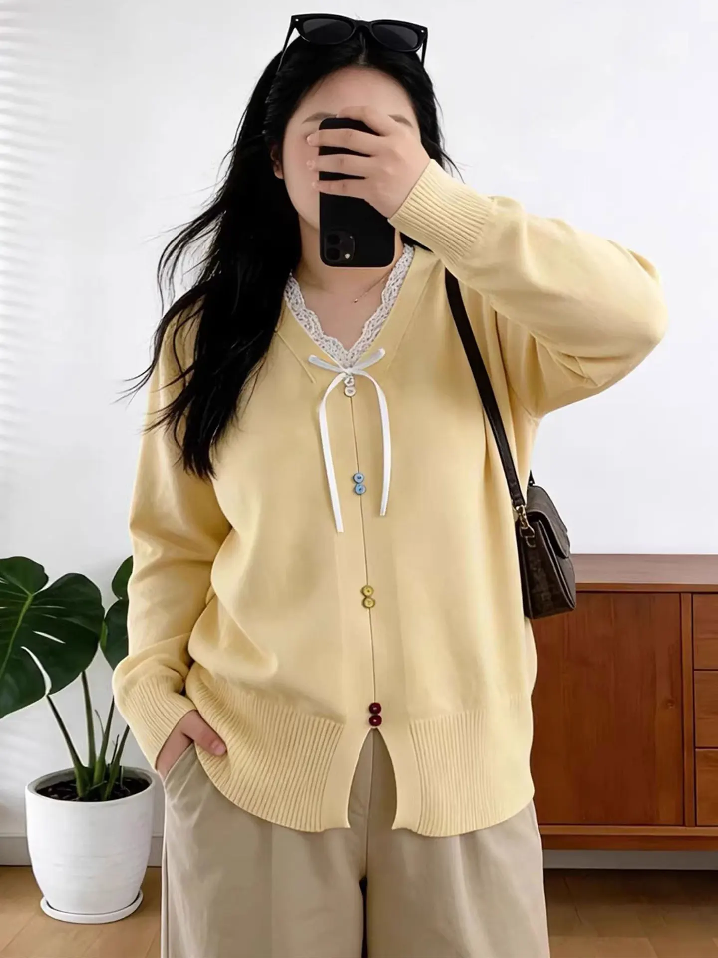 

Женская вязаная футболка Dopne с длинным рукавом и V-образным вырезом, весна 2026, большие размеры, модный корейский стиль, стандартный крой, топ