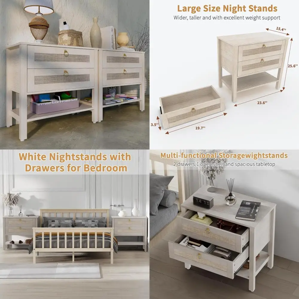 

комплект из 1 большой тумбочки в богемном стиле с выдвижными ящиками и полкой для хранения — узкий приставной столик из ротанга для спальни