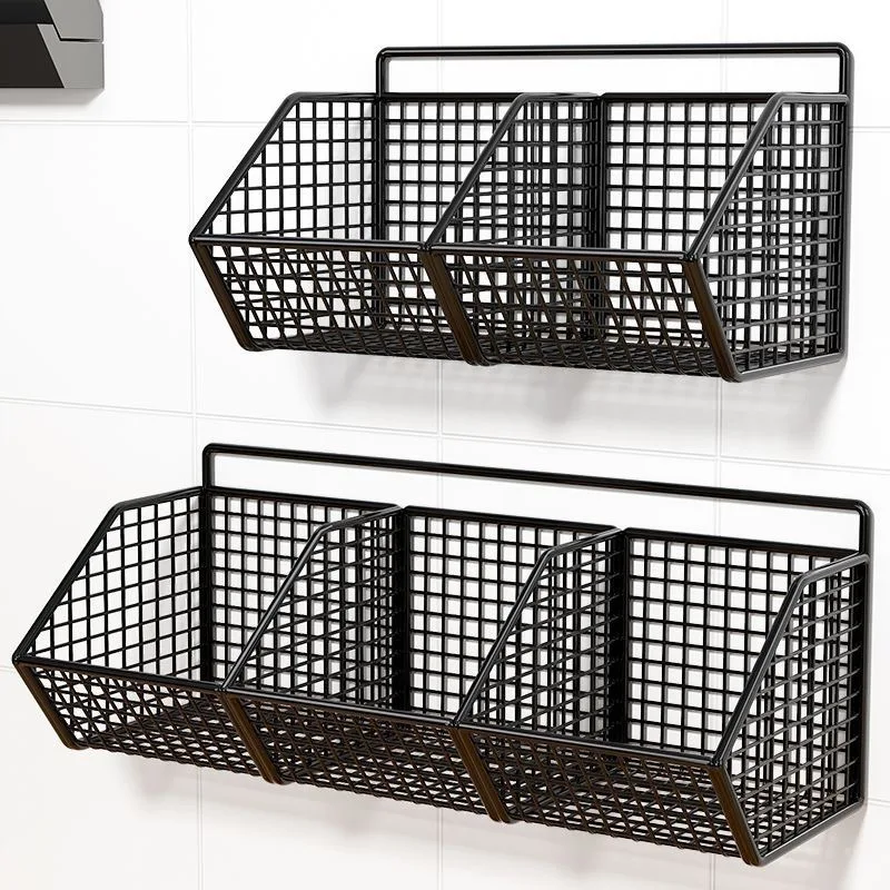 Wall Mounted Kitchen Storage Rack Garlic Ginger Organizer No Drilling Hanging Baske