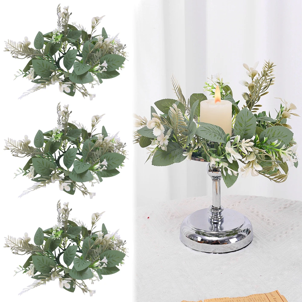 Artificial Wreath Candle Ring Simulation Eucalyptus Christmas Festival Wedding Halloween Party Door Home Decor Tabletop Ornament