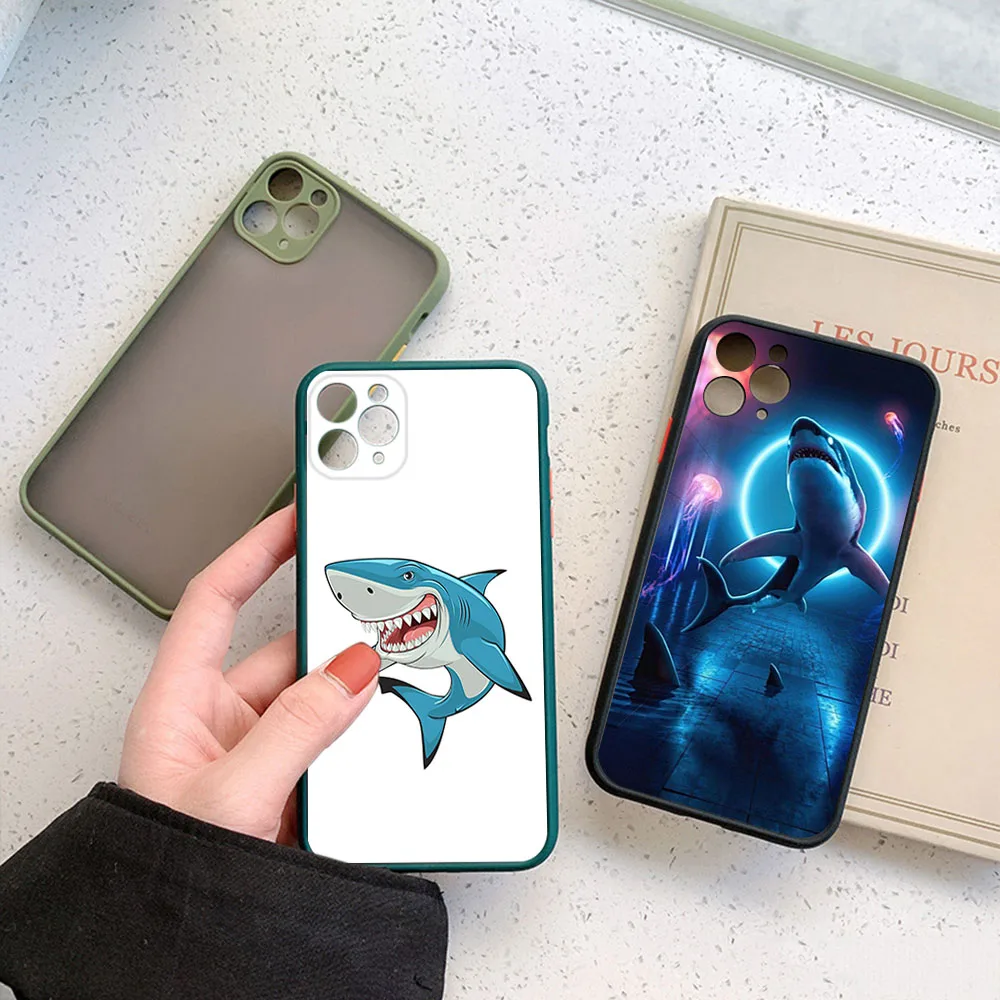 Phone Case For iPhone 14 13 12 Mini 11 15 Pro XS Max X XR SE 7 8 6S 6 Plus Cute Cartoon Shark Translucent Matte Soft Back Cover