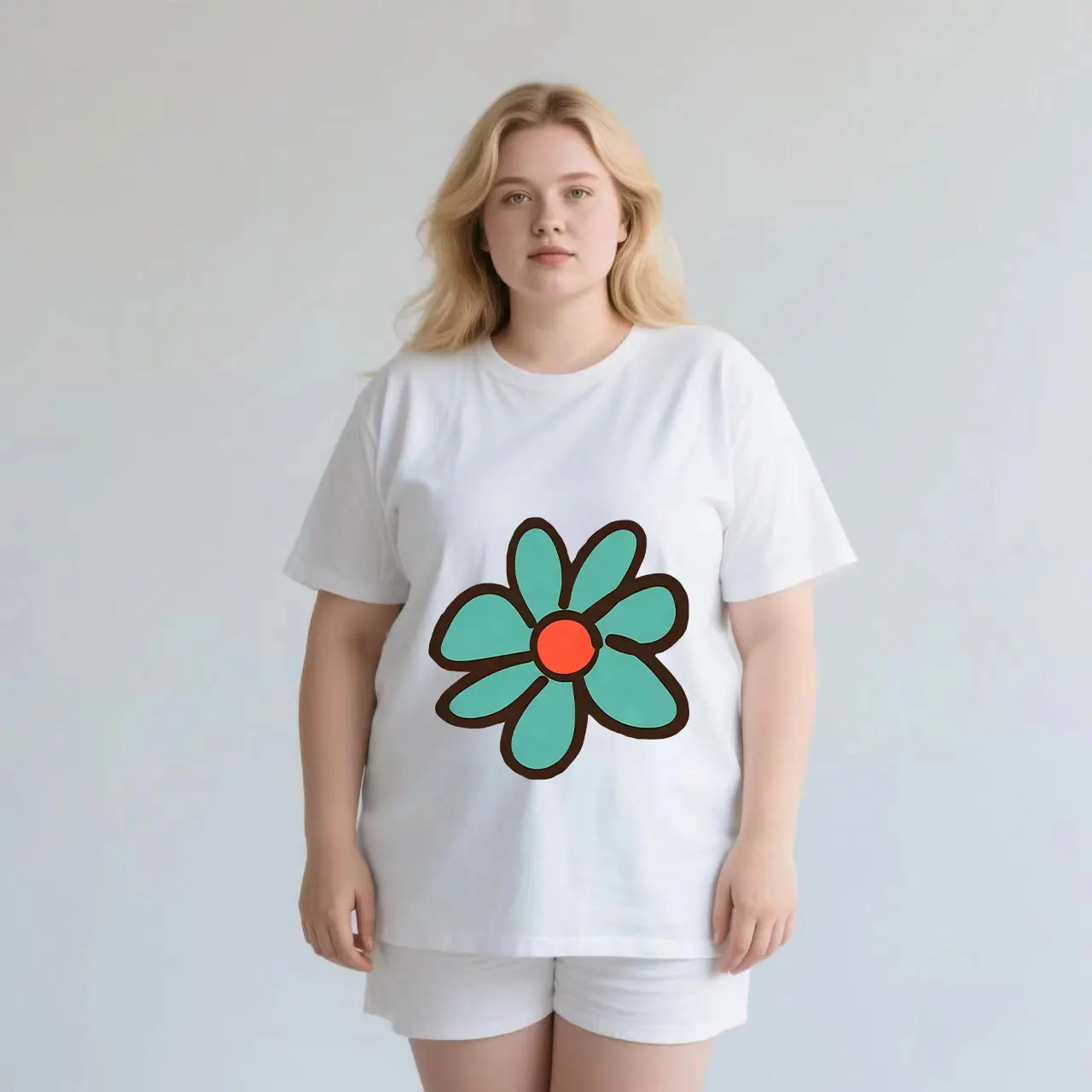 

Cartoon pattern printing plus size Ladies' casual short sleeved T-shirt white