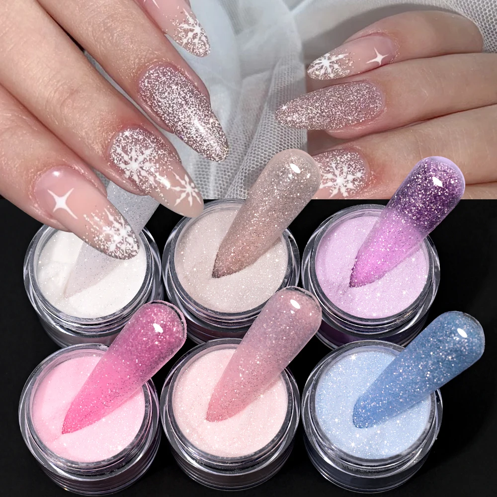 7g*6Jars/Set Acrylic Nail Art Glitter Dipping Powder Pink/Blue/White Crystal Chrome Pigment For Salon Sparkly DIY Manicure Dust