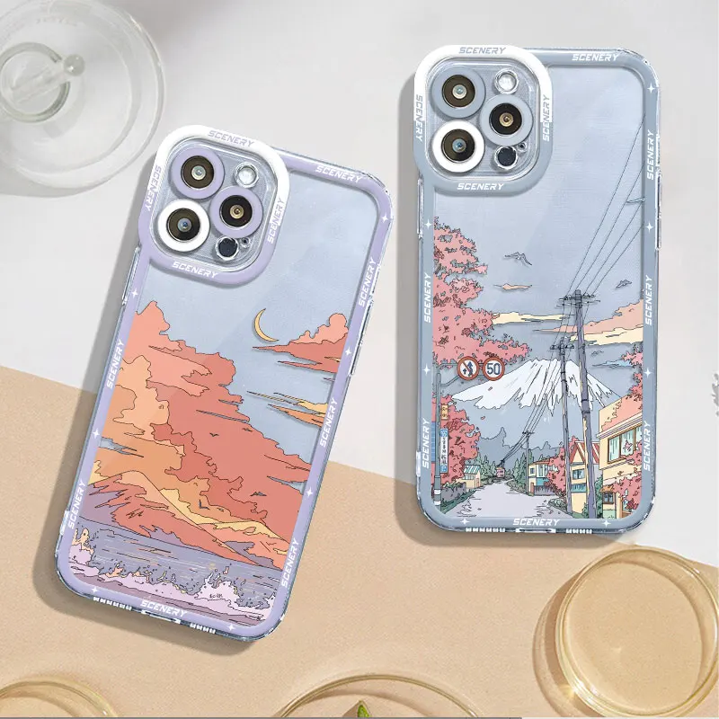 Transparent Soft Phone Case for Samsung Galaxy A52 A42 A12 A33 A32 A52s A21s A22 A13 A72 5G A23 A53 A73 Aesthetic Scenery Cover