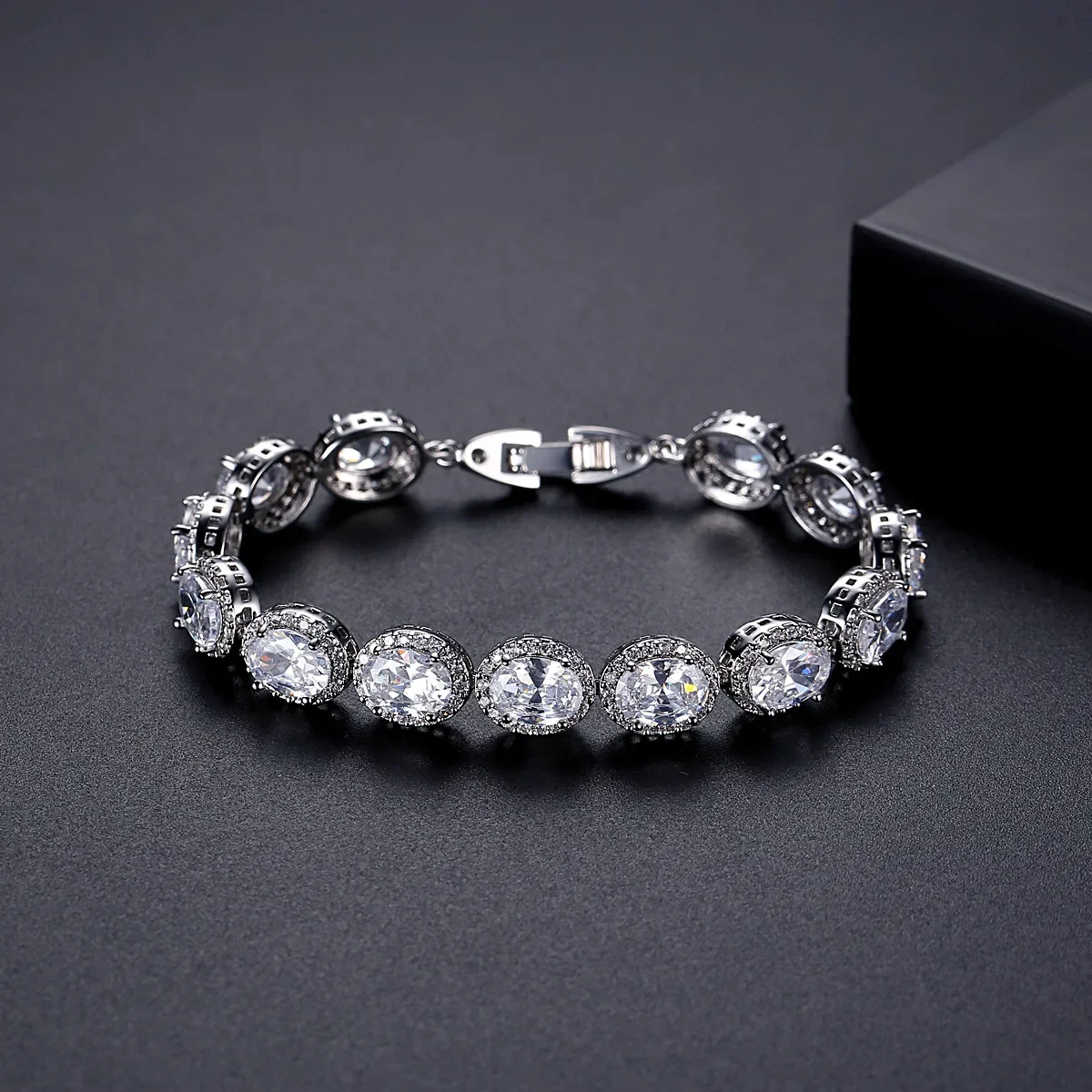 FXLRY ew Arrival Charm Oval Shape Zircon Stone Tiny Cubic Zircon Around White Gold-Color Bracelet For Women Top Quality Jewelry